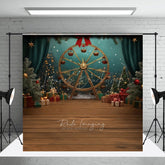 Lofaris Winter Christmas Fair Photography Backdrop Gold Ferris Wheel with Gifts and Trees Holiday Carnival Photo Prop